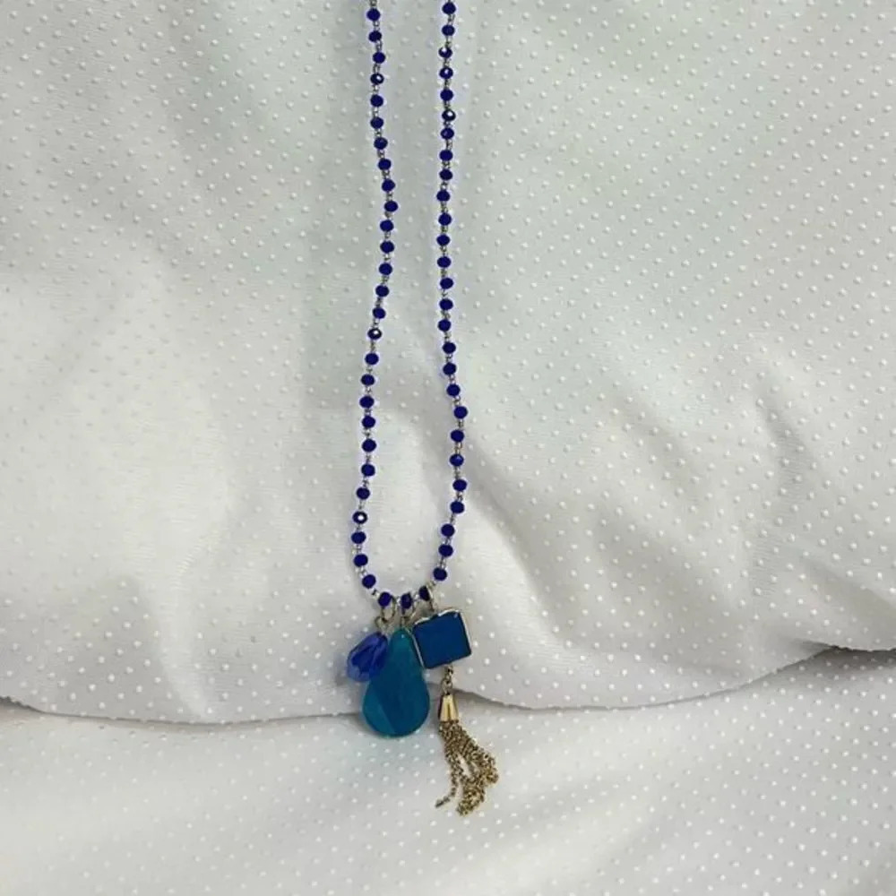 Spring Street Long Blue Beaded Necklace - Picture 9 of 14